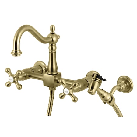 Heritage KS1267AXBS 8" Centerset Wall Mount Kitchen Faucet with Brass Sprayer KS1267AXBS